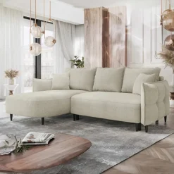 Divano letto angolare 3 posti 244x165cm tessuto tortora Lollypop