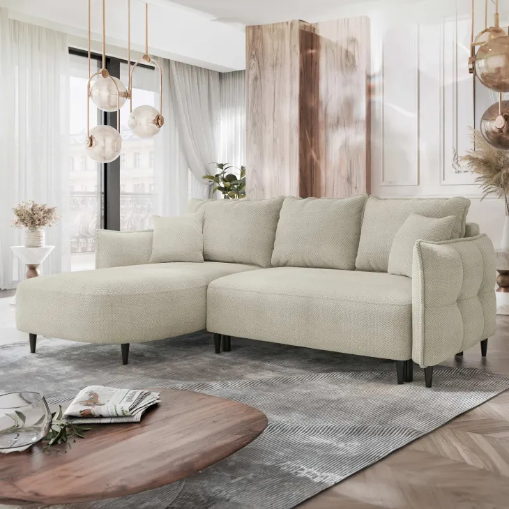 Divano letto angolare 3 posti 244x165cm tessuto tortora Lollypop