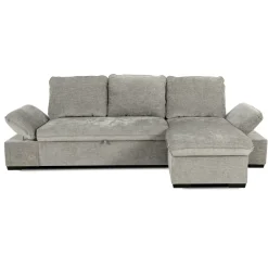 Divano letto angolare reversibile 260x148cm con vano contenitore tessuto grigio Arturo