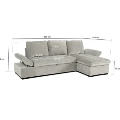 Divano letto angolare reversibile 260x148cm con vano contenitore tessuto grigio Arturo