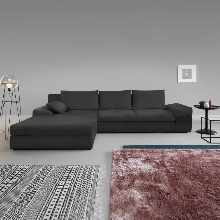 Divano letto angolare reversibile 313x215cm tessuto antracite Puffo