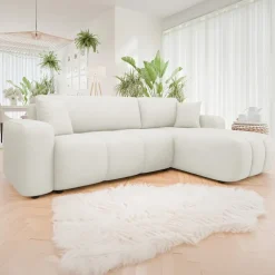 Divano letto angolare reversibile 3 posti 244x145cm con contenitore tessuto beige Orama