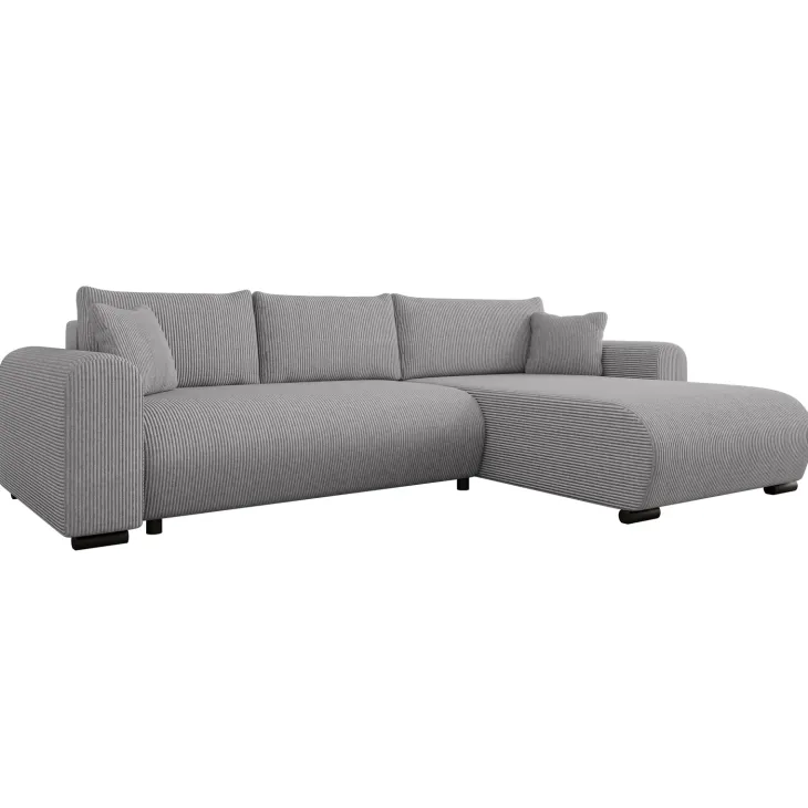 Divano letto angolare reversibile 4 posti 285x188cm con contenitore tessuto velluto a coste grigio Soft