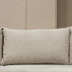 Divano letto angolare reversibile 4 posti 285x188cm con contenitore tessuto velluto a coste beige Soft