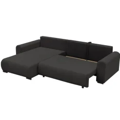Divano letto angolare reversibile 4 posti 285x188cm con contenitore tessuto velluto a coste nero Soft