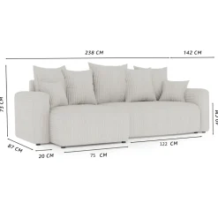 Divano letto angolare reversibile 238x142cm velluto a coste beige Scintilla