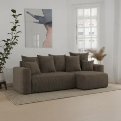 Divano letto angolare reversibile 238x142cm velluto a coste marrone Scintilla