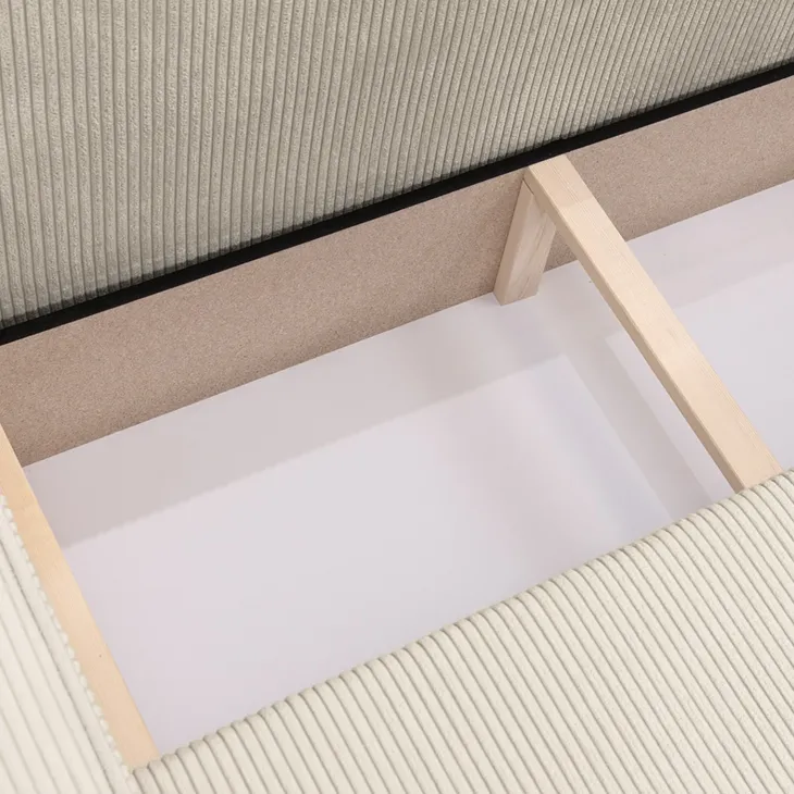 Divano letto angolare reversibile 4 posti 272x145cm con box contenitore velluto a coste beige Ploffy