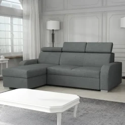 Divano letto angolare reversibile 3 posti 235x170cm con box contenitore grigio Tebro
