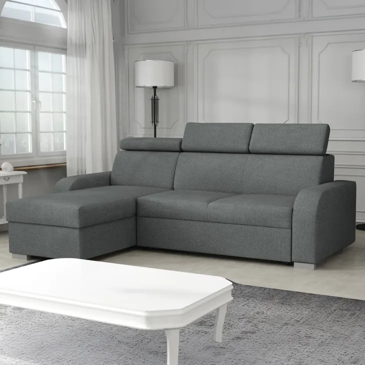 Divano letto angolare reversibile 3 posti 235x170cm con box contenitore grigio Tebro