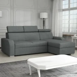 Divano letto angolare reversibile 3 posti 235x170cm con box contenitore grigio Tebro