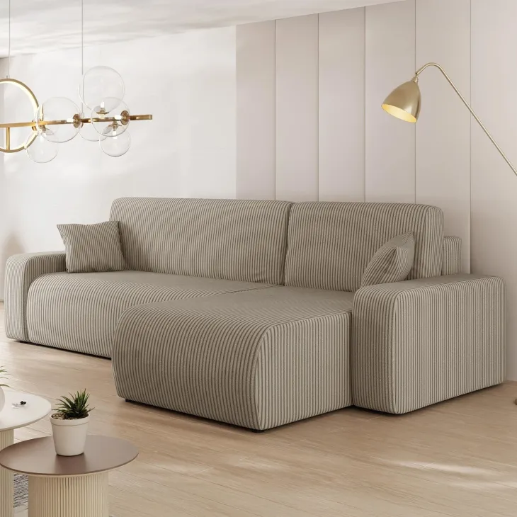 Divano letto angolare reversibile 3 posti 244x145cm con contenitore a coste tortora Slurp