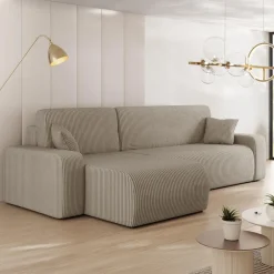 Divano letto angolare reversibile 3 posti 244x145cm con contenitore a coste tortora Slurp