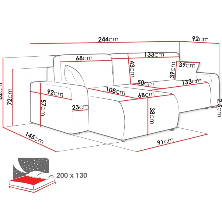 Divano letto angolare reversibile 3 posti 244x145cm con contenitore a coste antracite Slurp