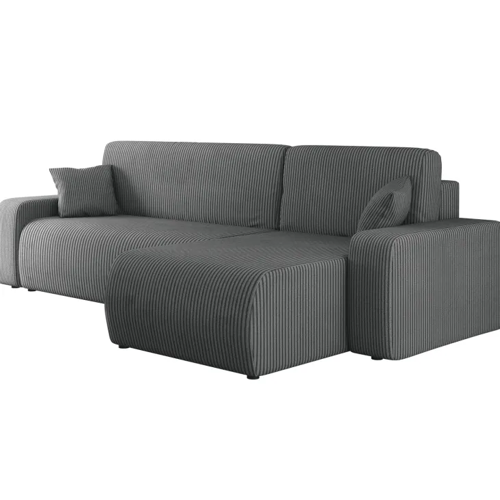 Divano letto angolare reversibile 3 posti 244x145cm con contenitore a coste antracite Slurp