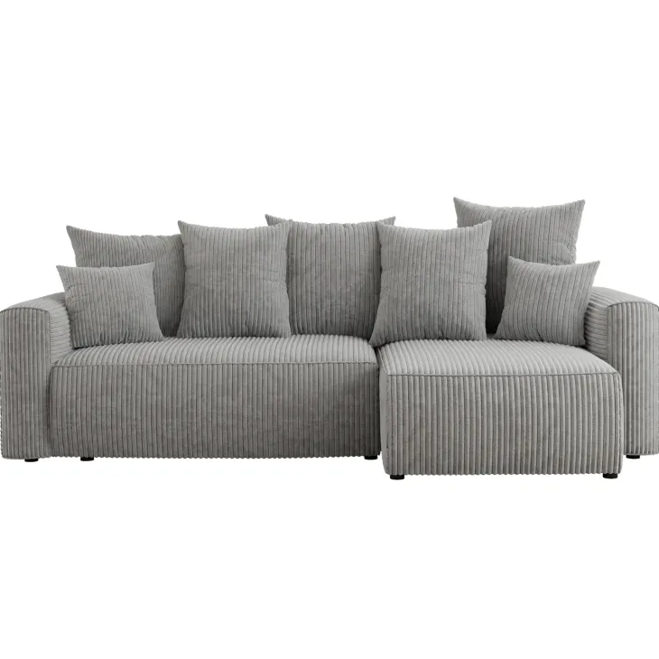 Divano letto angolare reversibile 238x142cm velluto a coste grigio chiaro Scintilla
