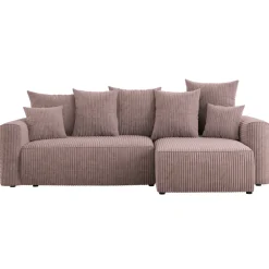 Divano letto angolare reversibile 238x142cm velluto a coste rosa antico Scintilla