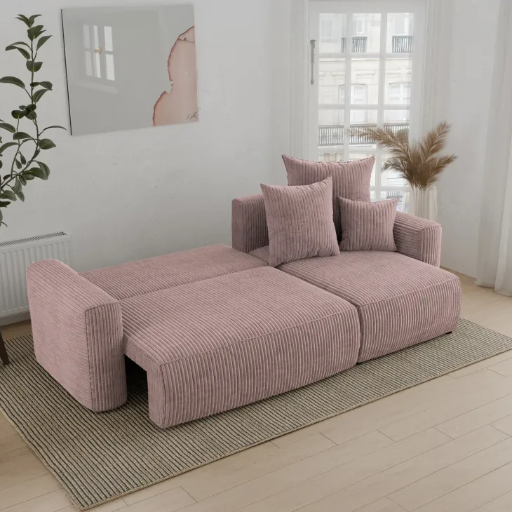 Divano letto angolare reversibile 238x142cm velluto a coste rosa antico Scintilla