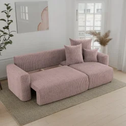 Divano letto angolare reversibile 238x142cm velluto a coste rosa antico Scintilla