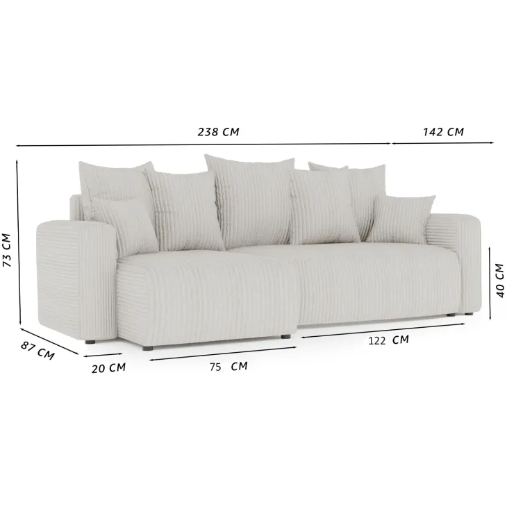 Divano letto angolare reversibile 238x142cm velluto a coste verde scuro Scintilla