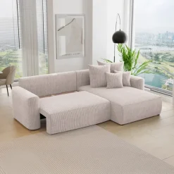 Divano letto angolare reversibile 260x160cm velluto a coste beige Scintilla
