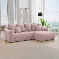 Divano letto angolare reversibile 260x160cm velluto a coste rosa antico Scintilla