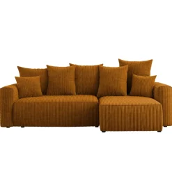 Divano letto angolare reversibile 238x142cm velluto a coste con libreria a sinistra giallo senape Mistery