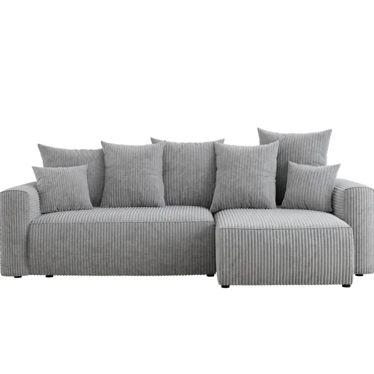 Divano letto angolare reversibile 238x142cm velluto a coste con libreria a sinistra grigio chiaro Mistery