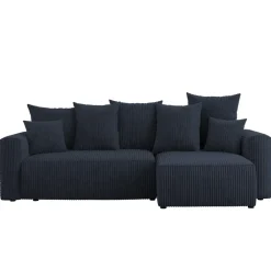 Divano letto angolare reversibile 238x142cm velluto a coste con libreria a sinistra nero Mistery