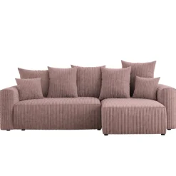 Divano letto angolare reversibile 238x142cm velluto a coste con libreria a sinistra rosa antico Mistery