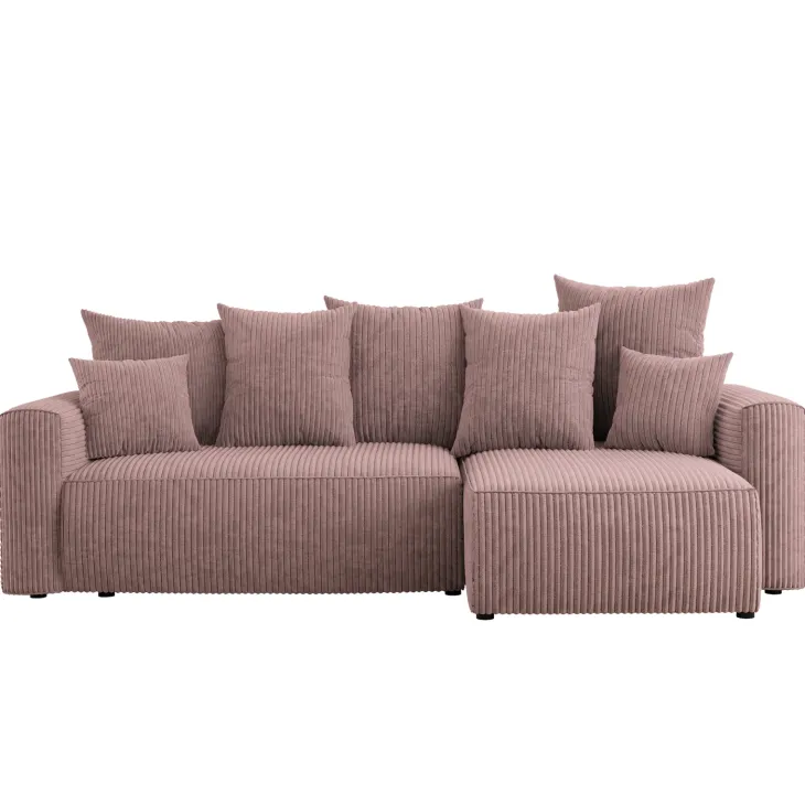 Divano letto angolare reversibile 238x142cm velluto a coste con libreria a sinistra rosa antico Mistery