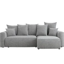Divano letto angolare reversibile 238x142cm velluto a coste con libreria a destra grigio chiaro Mistery