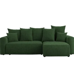Divano letto angolare reversibile 238x142cm velluto a coste con libreria a destra verde scuro Mistery