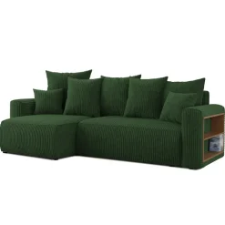 Divano letto angolare reversibile 238x142cm velluto a coste con libreria a destra verde scuro Mistery