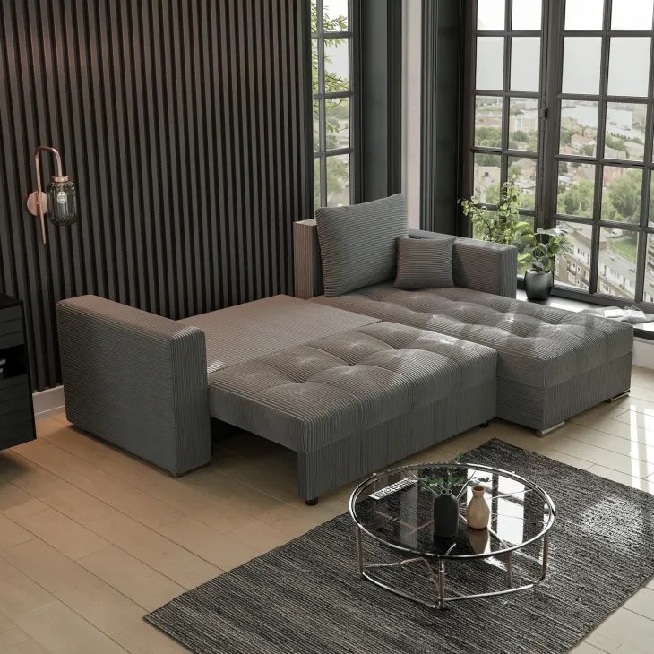 Divano letto angolare reversibile 240x160cm velluto a coste antracite Ermione