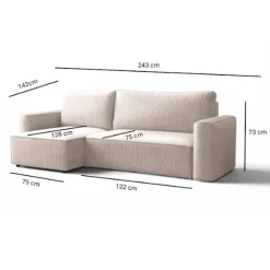 Divano letto angolare reversibile 243x142cm velluto a coste marrone Ofelia