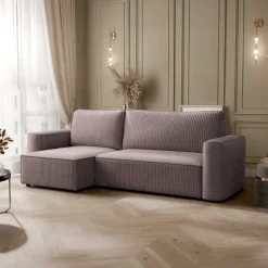 Divano letto angolare reversibile 243x142cm velluto a coste marrone Ofelia