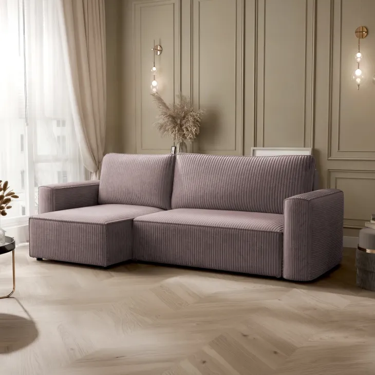 Divano letto angolare reversibile 243x142cm velluto a coste marrone Ofelia