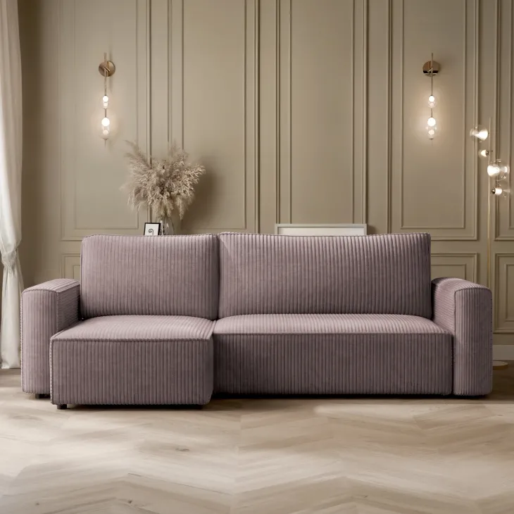 Divano letto angolare reversibile 243x142cm velluto a coste marrone Ofelia