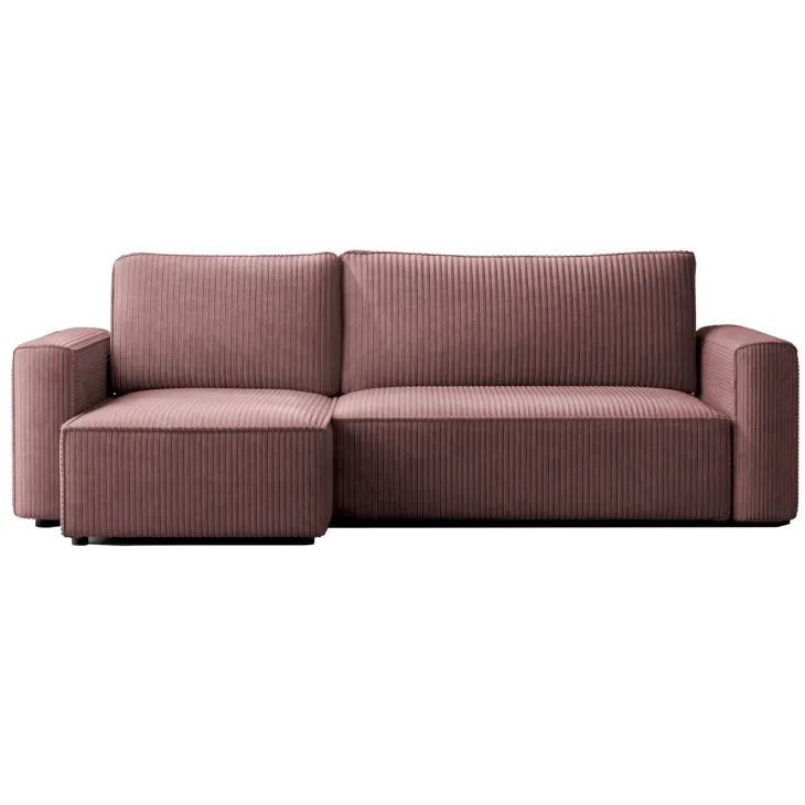 Divano letto angolare reversibile 243x142cm velluto a coste rosa antico Ofelia