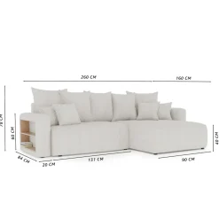 Divano letto angolare reversibile 260x160cm velluto a coste con libreria a sinistra antracite Mistery