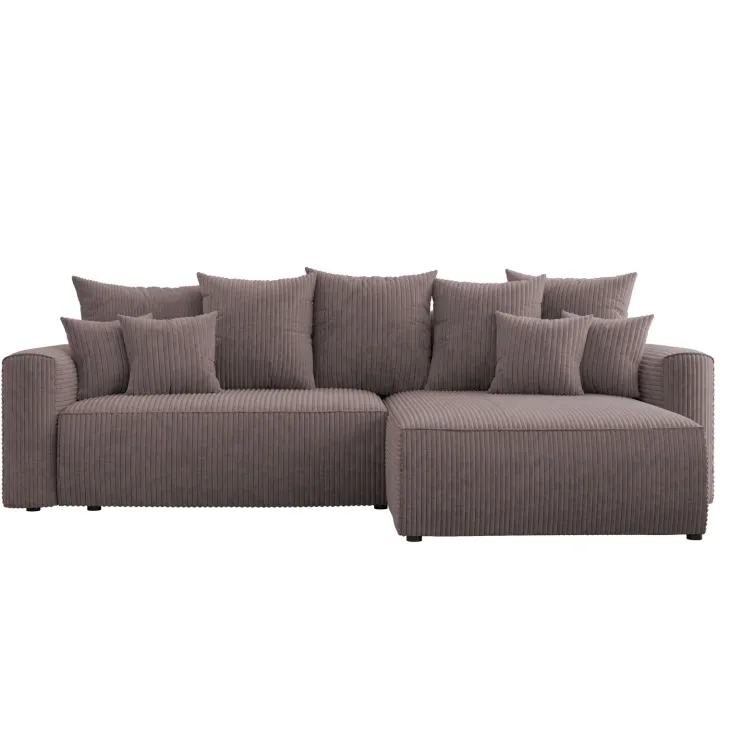Divano letto angolare reversibile 260x160cm velluto a coste con libreria a sinistra marrone Mistery