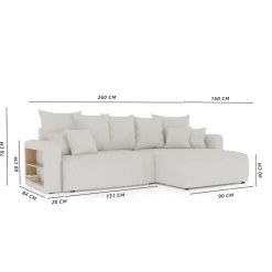 Divano letto angolare reversibile 260x160cm velluto a coste con libreria a sinistra verde scuro Mistery