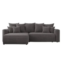Divano letto angolare reversibile 260x160cm velluto a coste con libreria a destra antracite Mistery