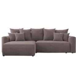 Divano letto angolare reversibile 260x160cm velluto a coste con libreria a destra marrone Mistery