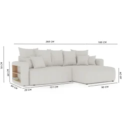 Divano letto angolare reversibile 260x160cm velluto a coste con libreria a destra marrone Mistery