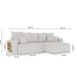 Divano letto angolare reversibile 260x160cm velluto a coste con libreria a destra verde scuro Mistery