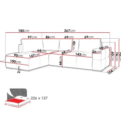 Divano letto angolare reversibile 3 posti 267x185cm box contenitore bianco perla Sottovoce
