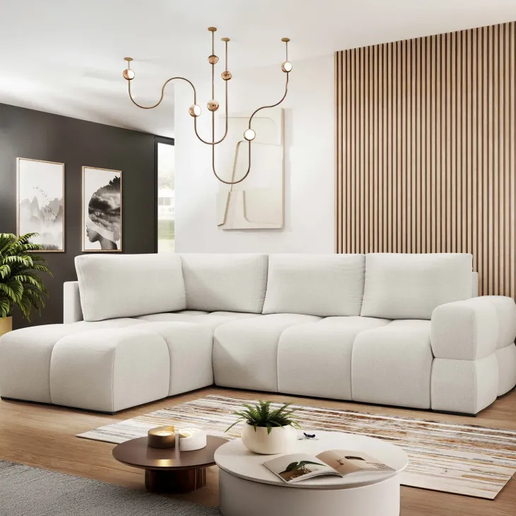 Divano letto angolare reversibile 3 posti 267x185cm box contenitore bianco perla Sottovoce