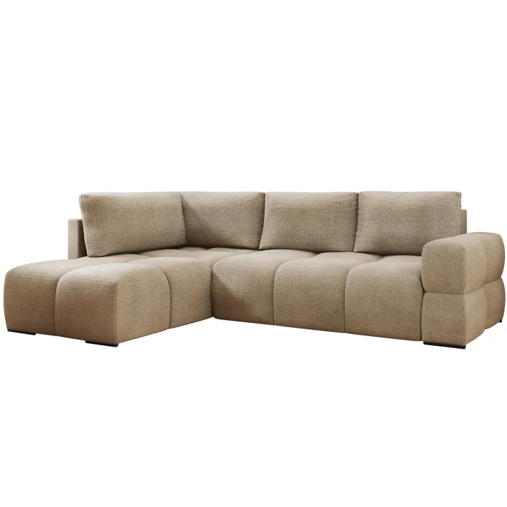Divano letto angolare reversibile 3 posti 267x185cm box contenitore beige sabbia Sottovoce